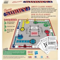 Classic Sorry! Board Game In Retro Box -Spiderman Hanging Store Classic Sorry Game Box Back 82354.1709533137