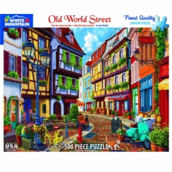 Old World Street 500 Piece Puzzle By White Mountain -Spiderman Hanging Store Old World Street puzzle retrofestive 26140.1619740085